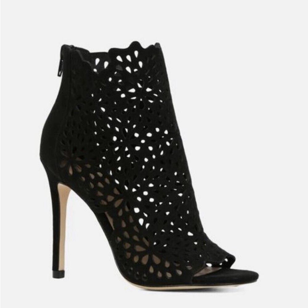 Aldo Black Peep Toe Ankle Booties with Laser-Cut Design